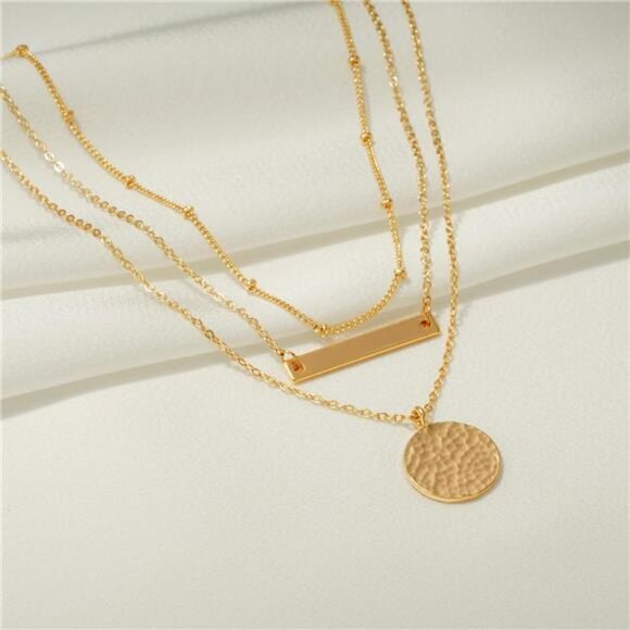 Fettero Pendant Necklace Gold Choker Layered Coin Open Karma Circle - Picture 6 of 6